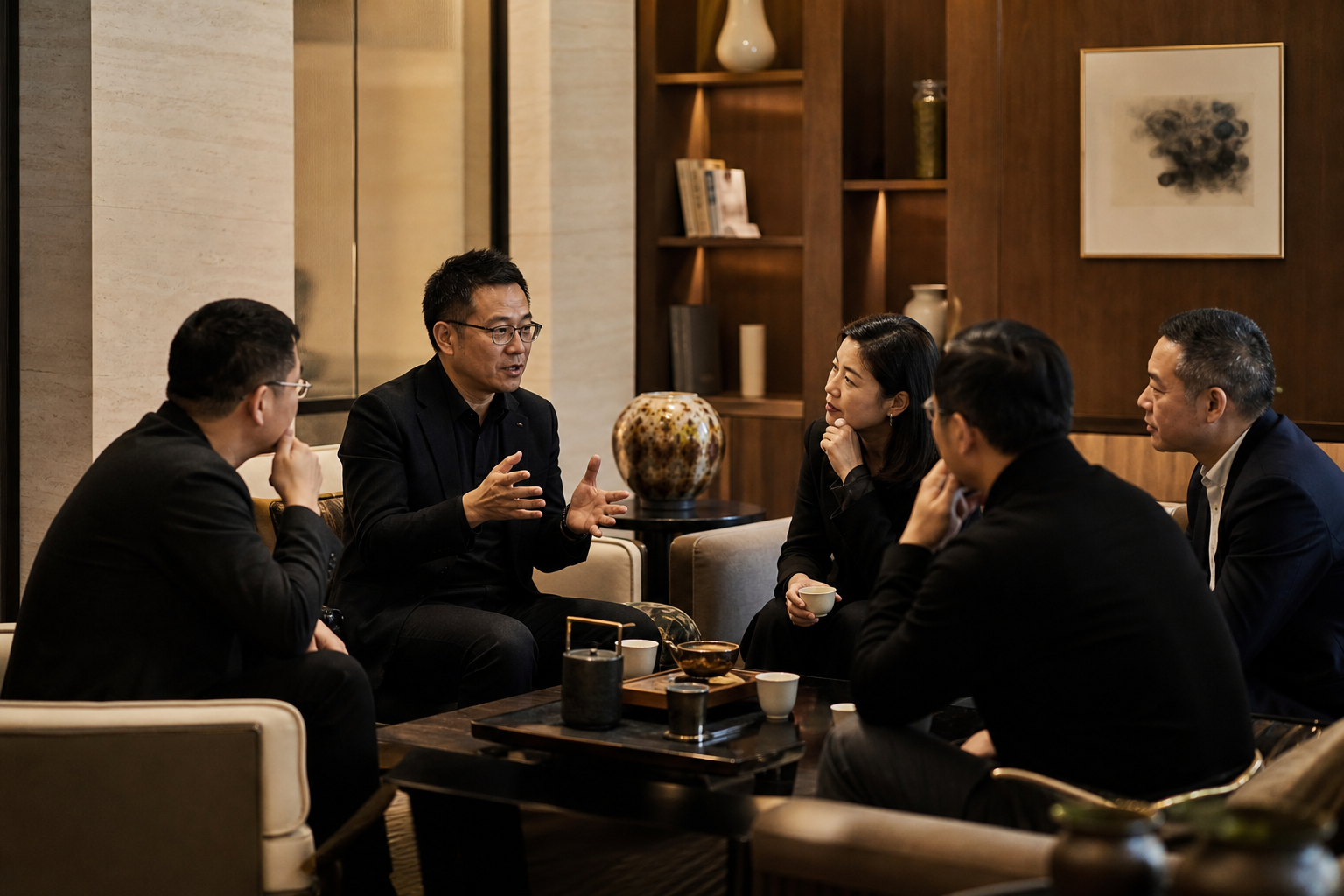 会员在私享会客厅围坐交流并分享经验